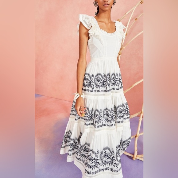 Ulla Johnson White and Black Maxi Juliette Dress SZ (6) - Picture 2 of 15